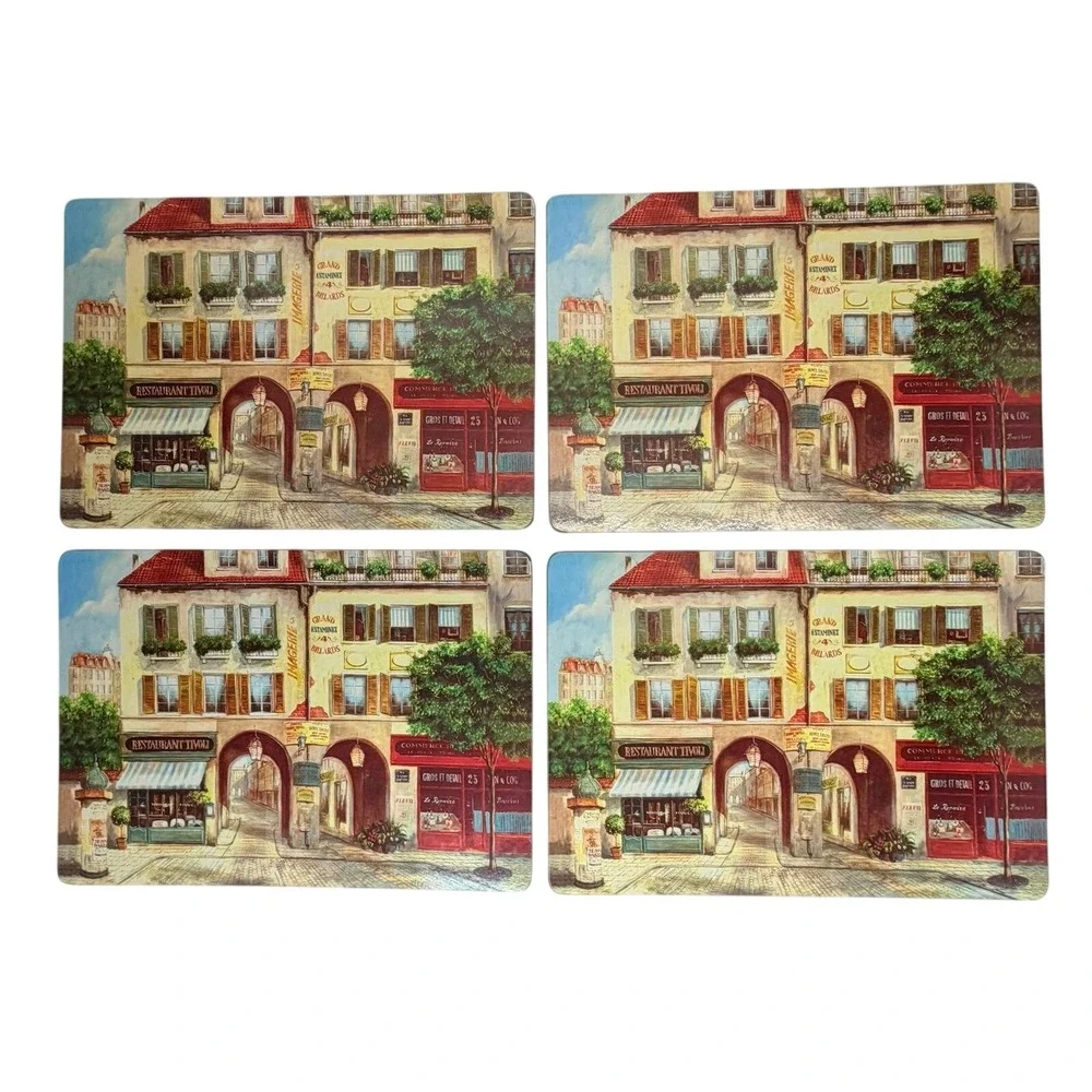 Vintage French Street Scene Cork Backed Placemats Set of 4 Restaurant Tivoli Art